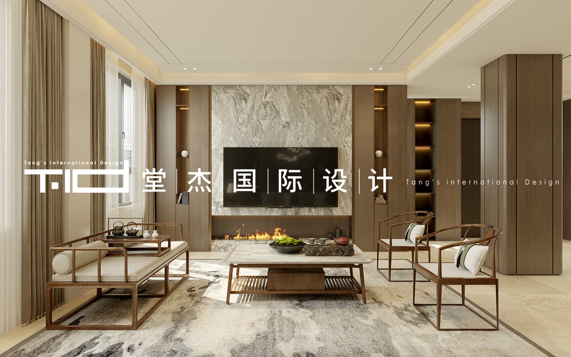 新中式-山水湖滨-独栋别墅-920㎡-装修效果图